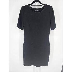 Mario Serrani Italy Womens Sz S Midi Length Dress Black Ribbed Short Sleeve